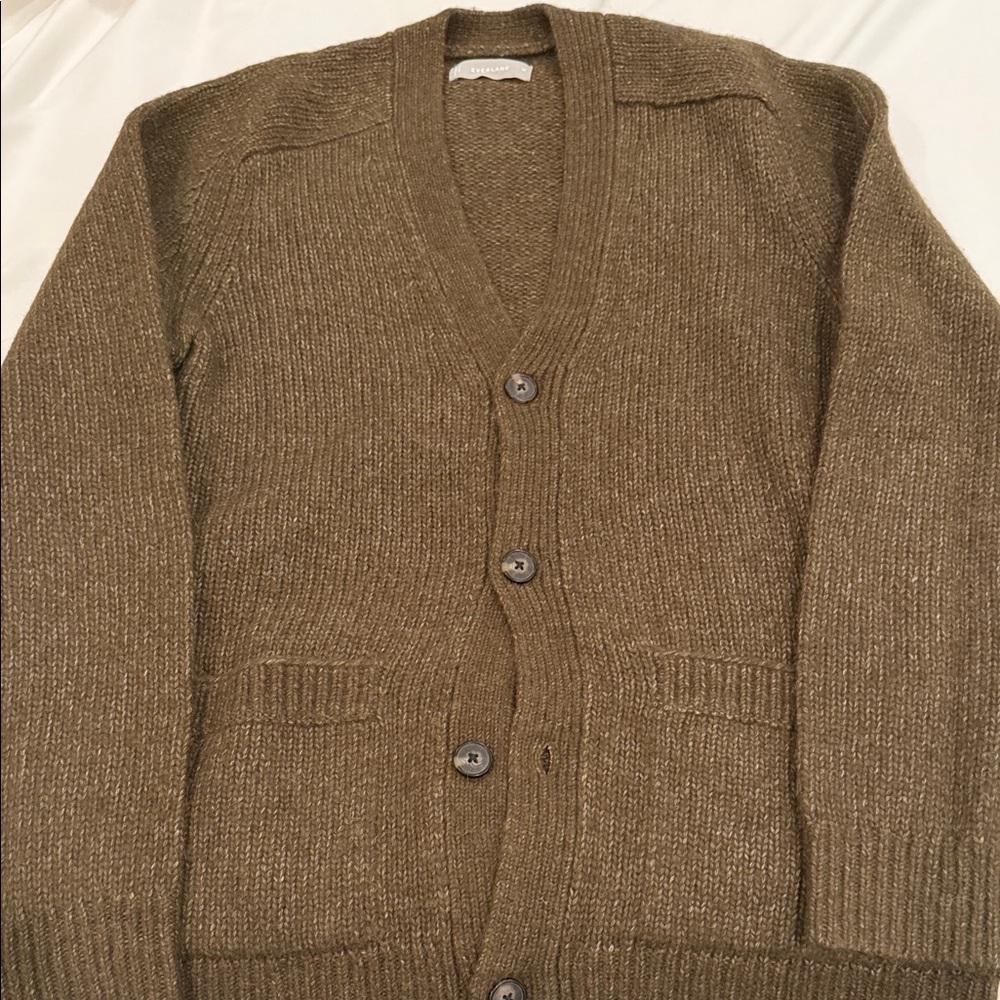 Everlane Men's olive Cardigan Sweater